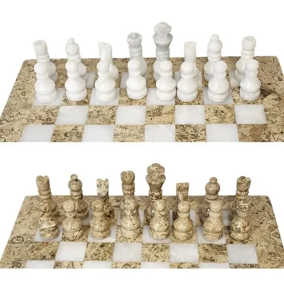 Marble Chess Pieces Only with Storage Tray Coral & White Handmade Gift New - Picture 2 of 8